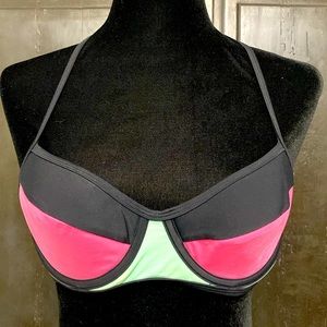 SO  Pink, green & black bathing suit top - Size Medium